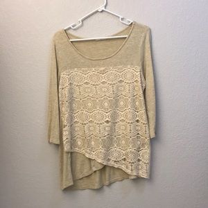 Lace detail three-quarter sleeve top